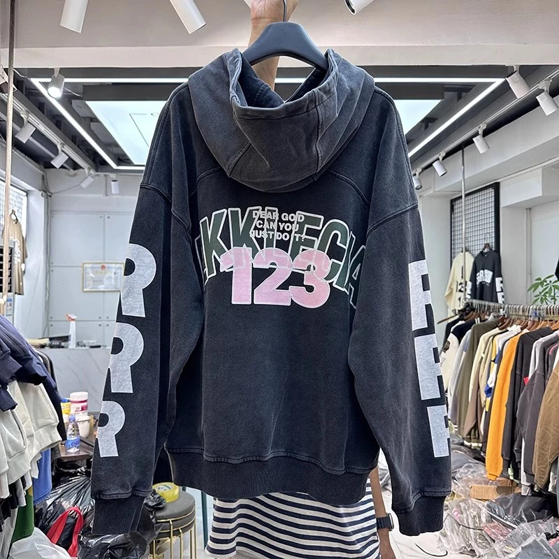 

New Patchwork RRR123 Hoodie Men Women Oversize Washed Heavy Fabric Washed RRR 123 Vintage Hooded Pullovers l Harajuku