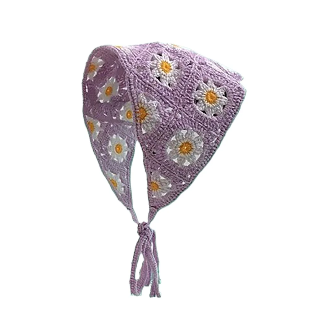French Pastoral Style Triangle Headband Handmade Crochet Flower Strawberry Headscarf Hat Knitted Girls Headband Towel image 5