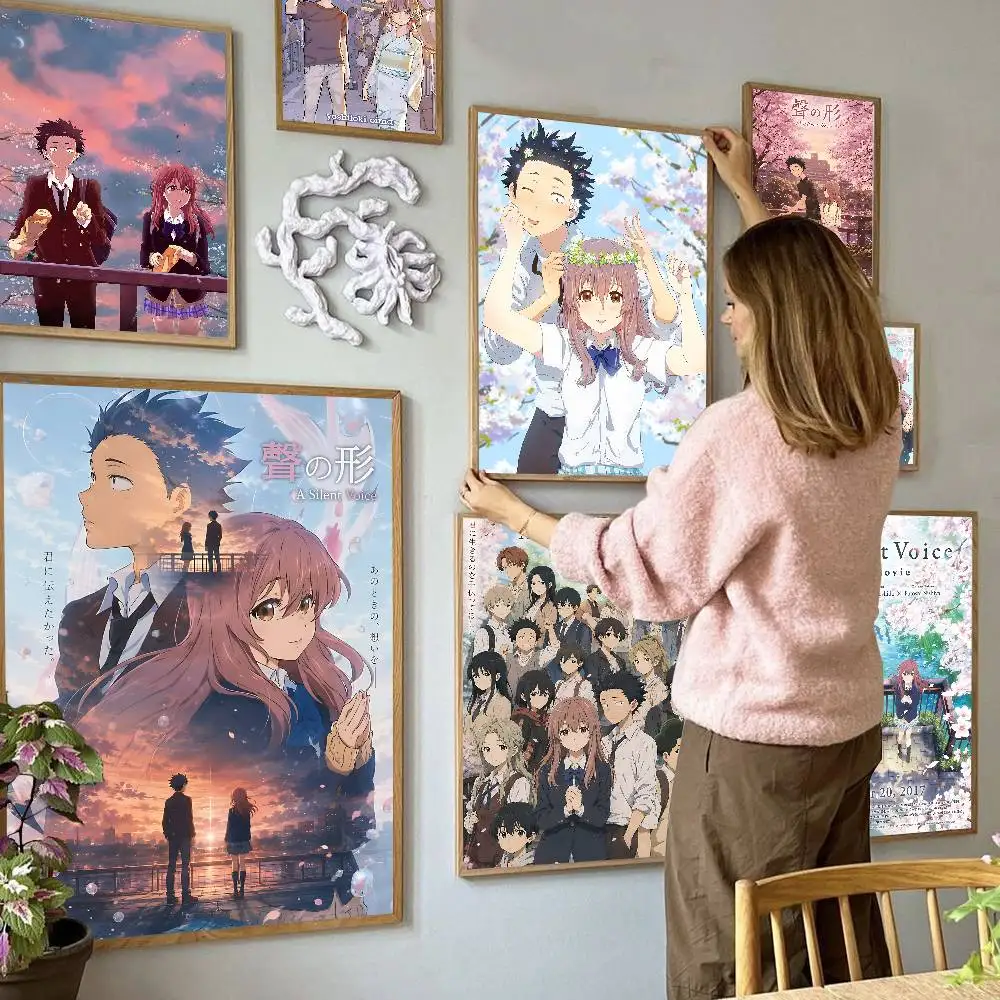 Anime A S-Silent V-Voice Vintage Posters Sticky Retro Kraft Paper Sticker DIY Room Bar Cafe Kawaii Room Decor