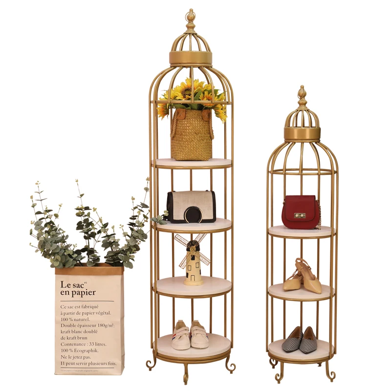 

Clothing Store Creative Window Birdcage Rack High-End Women's Clothing Store Golden Multi-Layer Display Storage Rack