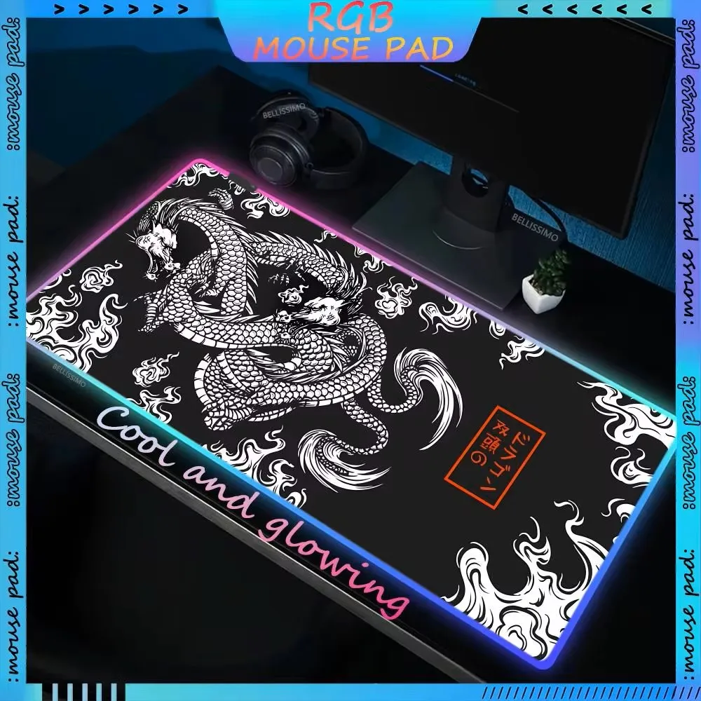 Chinese Dragon RGB Gaming Mouse Pad Gaming Accessories HD Printing Computer Keyboard LED Computer Pad XXL Laptop Rubber Desk Mat