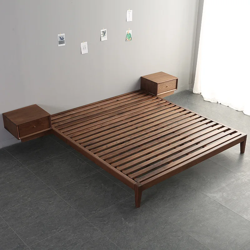 

Black walnut Japanese modern simple tatami bed Nordic no back bed All solid wood no bedside bed box frame