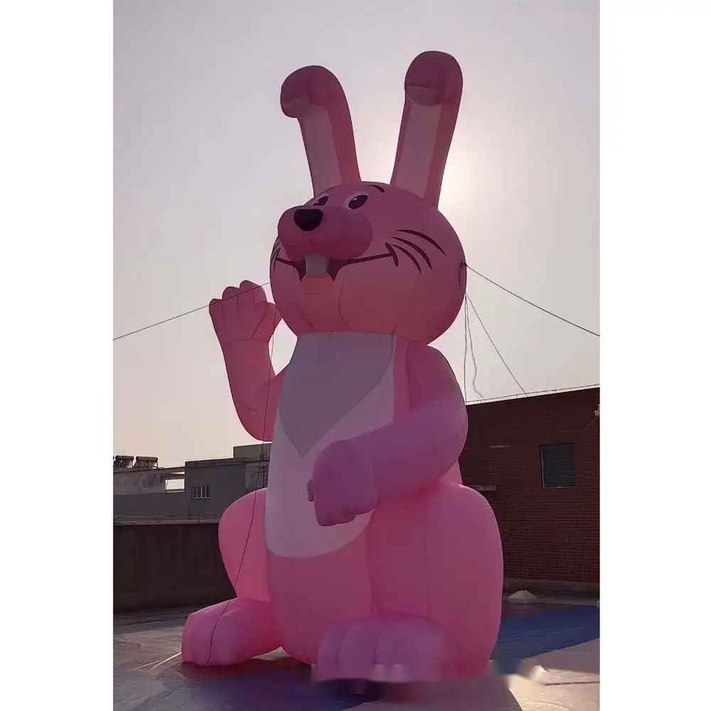 Pink Giant Easter Bunny Blow Up Oxford Inflatable Rabbit Balloon With Blower LED For Outdoor Holiday Lawn Decor
