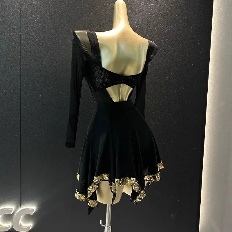 2025 ผู้หญิงละตินเต้นรําชุดเซ็กซี่ลูกไม้ตาข่ายแยกชุด Chacha Rumba ผู้ใหญ่ละตินเต้นรําเสื้อผ้า DN21155