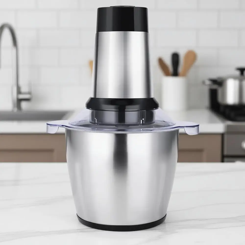 

Мощная мясорубка мощностью 500 Вт, чаша из нержавеющей стали на 14 чашек, 3 скорости, 4 двухуровневых лезвия для измельчения лука, мяса, орехов, фруктов, чеснока.