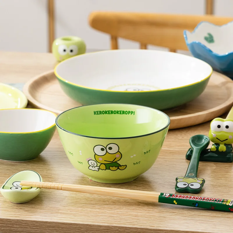 Sanriod Anime Hobby Kero Kero Keroppi Home Ceramic Bowl Plate Set Breakfast Cup Steak Plate Salad Bowl Gift for Girlfriend