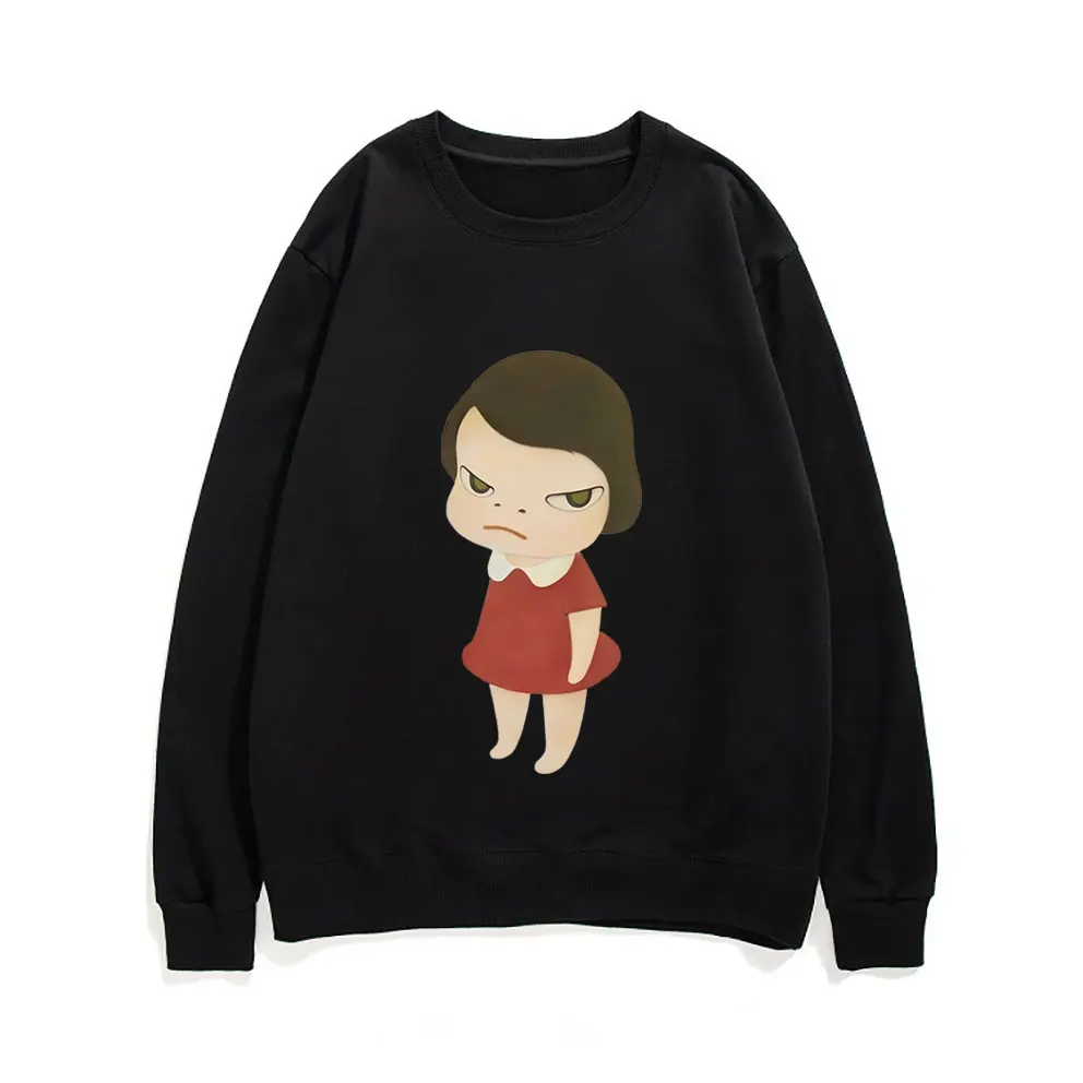 Yoshitomo Nara Red Dress Girl Graphic Print Sweatshirt Men Women Cartoon Casual Pullover Male Cute Funny Oversized Sweatshirts