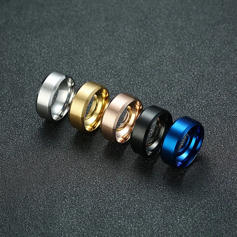 Simple 8mm  Stainless Steel Male Men Rings Blue Black Gold Color Fashion Jewelry size 5 6 7 8 9 10 11 12 13 14