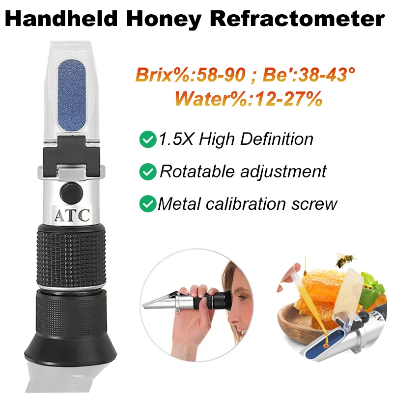 New Portable 3 In 1 Honey Refractometer Handheld Concentration Meter Wine Refractometer Homebrew Tool with ATC/Brix Range 58-90%