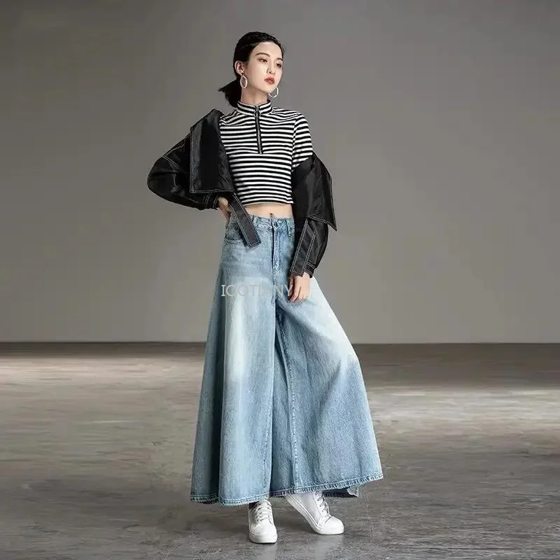 

2024 Summer Baggy Jeans Women High Waist Blue Wide Leg Jeans For Women's Fashion Oversize Pants Trousers Tall Culottes