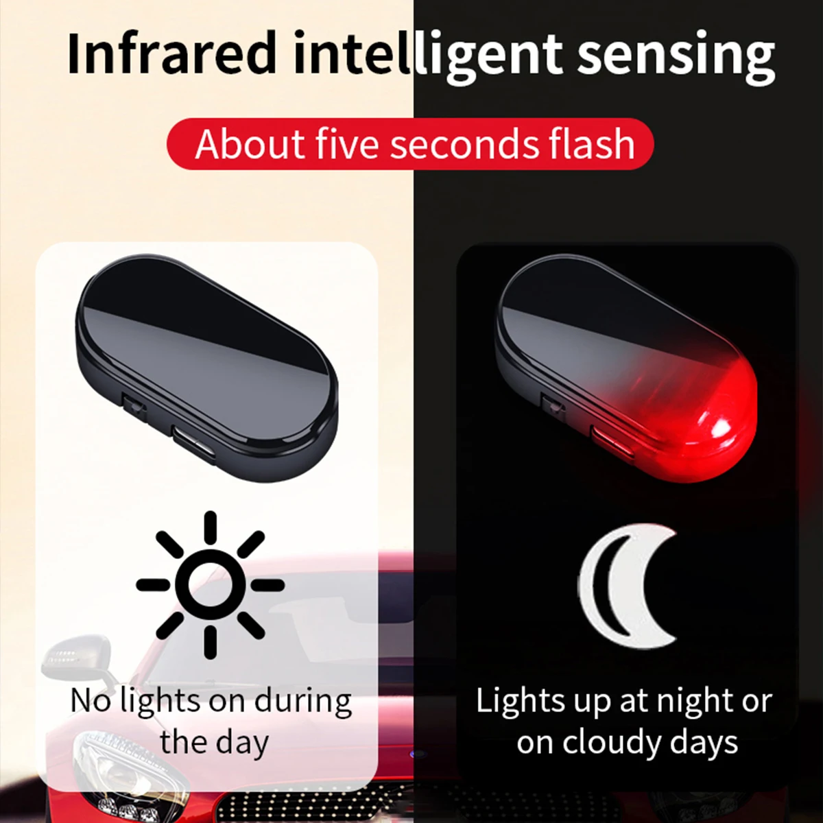 2PCS Solar Powered Car Fake Security Light Blue/Red Simulated Wireless Warning Lights Anti-Theft Alarm Flashing Signal Lamp image 3