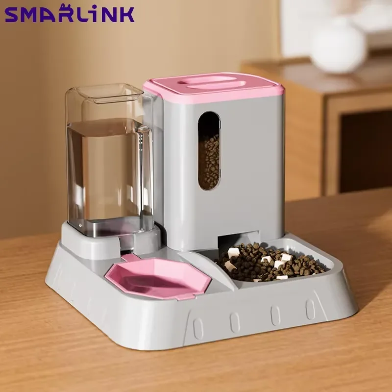 Modern Stylish PP Plastic Smart Automatic Pet Feeder Waterer Set Gravity Food Dispenser Stainless Steel Bowls Easy Clean