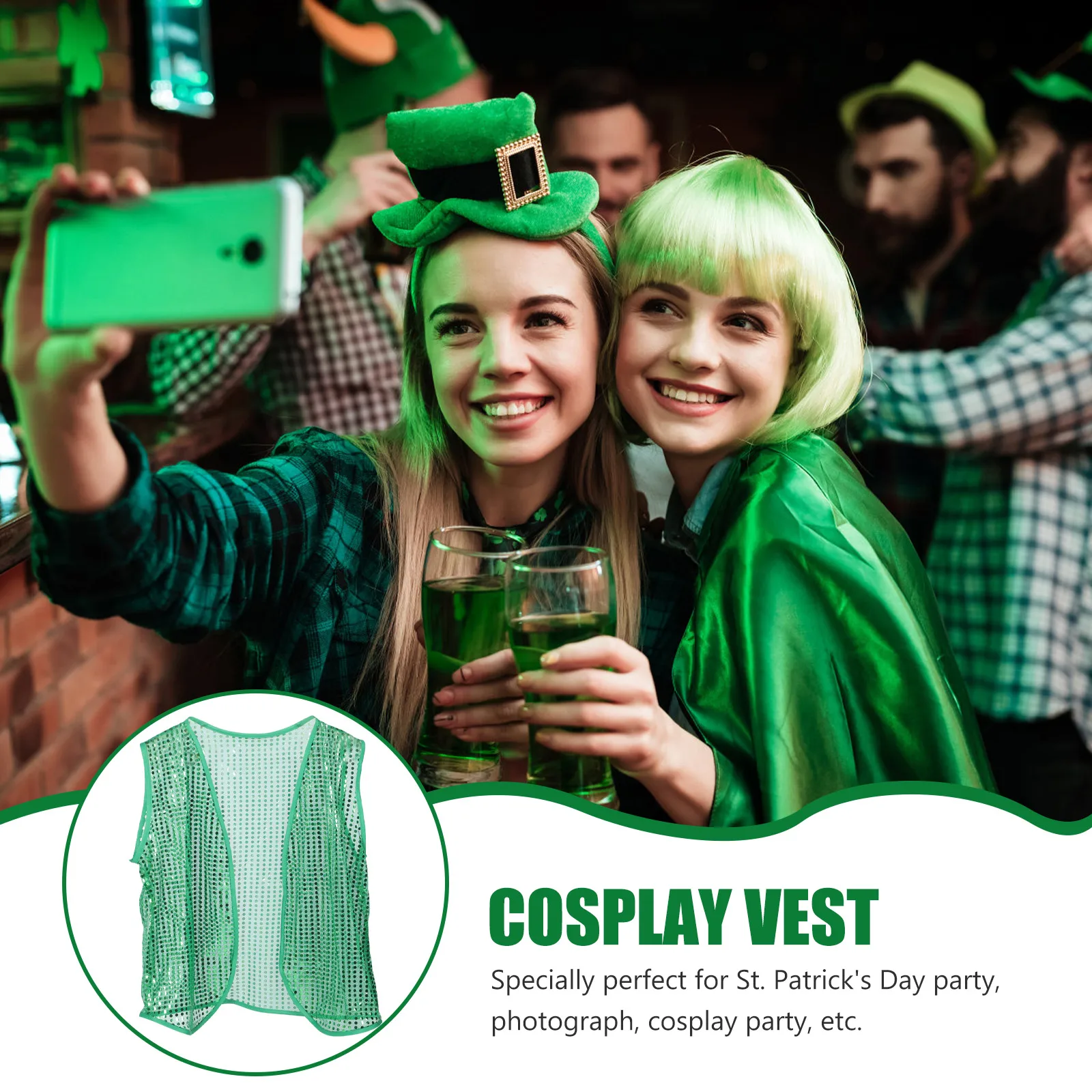 

Glitter Vest St. Patrick'S Day Costume Party Cosplay Waistcoat Decorative Outfit Accessories Lightweight