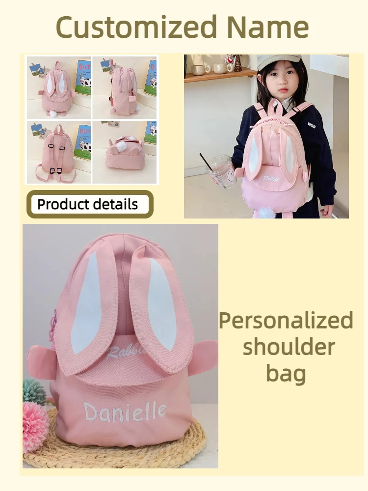 

Personalized Custom name Embroidered Newborn letter Nursery Baby Rabbit Backpack School Children bag Gifts Bunny