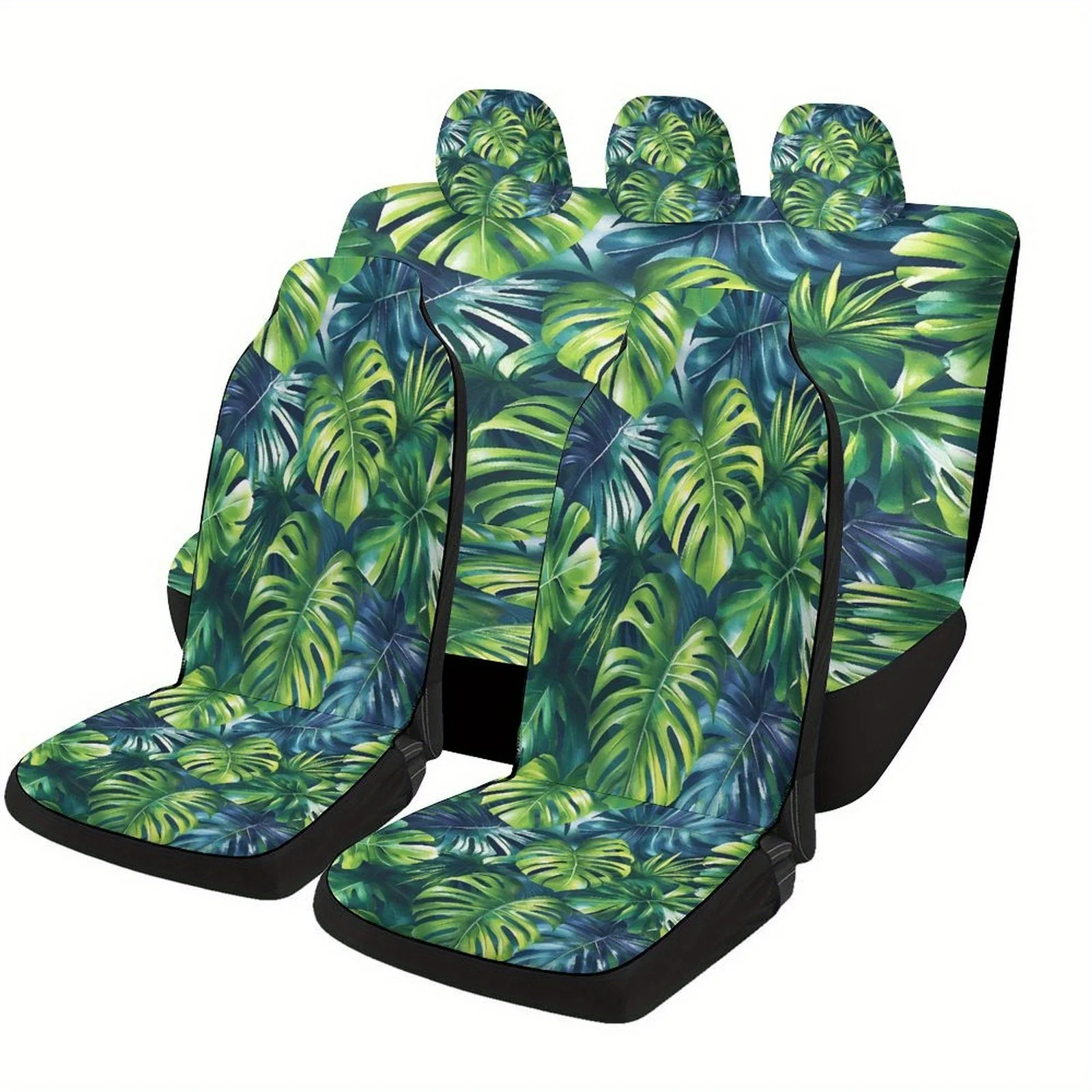Tropical Leaves Pattern Designed Car Seat Covers Set For Most Cars, Trendy Novelty Decorative Car Seat Protector Covers Full Se