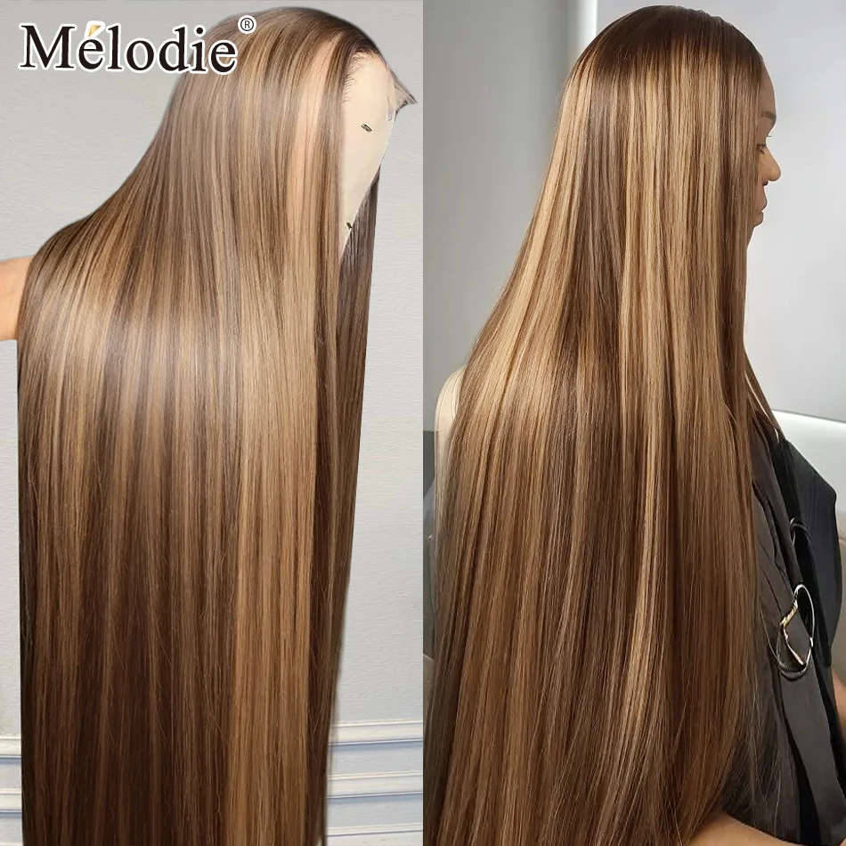 Melodie 40 pulgadas pelucas destacadas cabello humano rubio miel color recto 13x6 peluca Frontal de encaje 210% cabello brasileño para mujeres