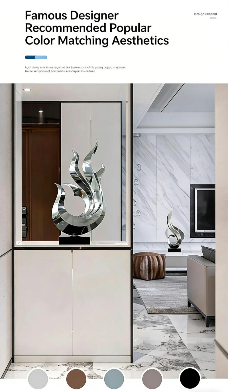 Modern light luxury abstract stainless steel sculpture hotel lobby art living room floor decoration metal handicrafts ornaments
