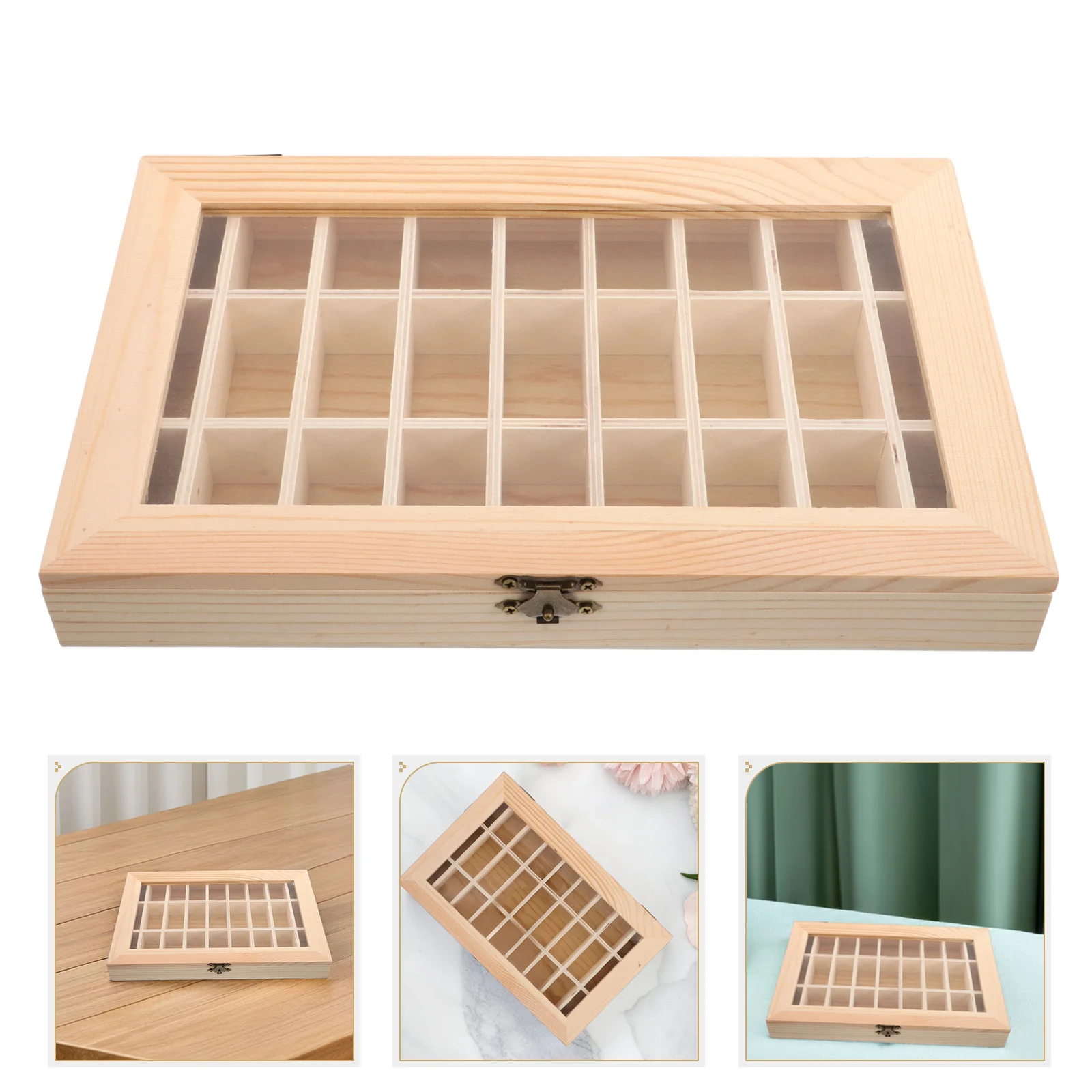 

Crystal Display Case Wooden Rock Collection Organizer for Mineral Specimen Storage Clear Lid Protection Dust Free