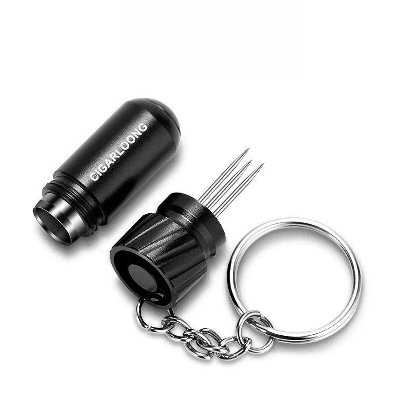Stainless Steel Mini Cigar Punch Drill with Keychain Portable Pocket Travel Cigar Puncher Gadget Men's Cigar Smoking Accessories