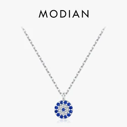 MODIAN Blue Eye Necklace 925 Sterling Silver Zirconia Eyes Pendant Necklaces Trendy Link Chain Jewelry Gifts For Women Girls