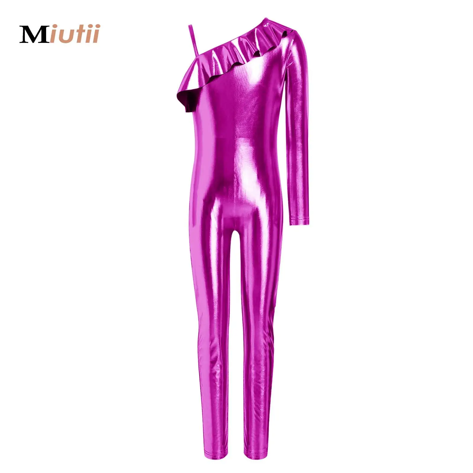 

Kids Girls Shiny Metallic Sports Unitards Bodysuit Ballet Gymnastics Dance Wear Leotards Dancewear Stage Performance Show Suit