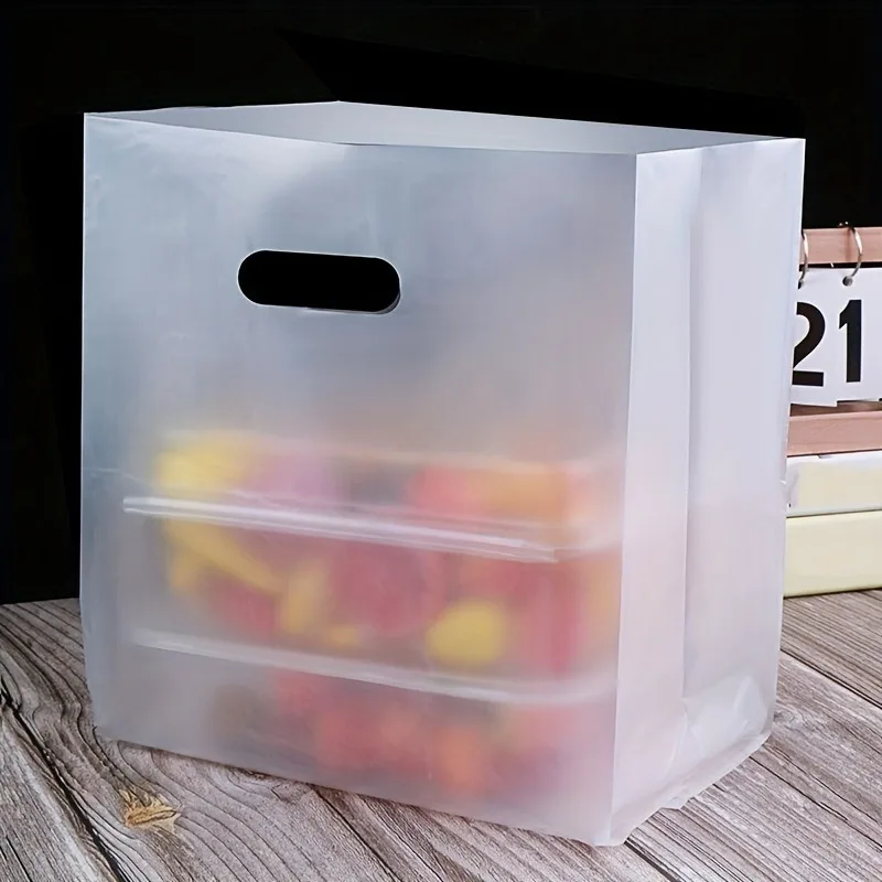 50pcs Transparent Plastic Gift Bags with Handles - Ideal for Salads, Cakes, Pizza, Bread, Desserts, Cookies, and Candy