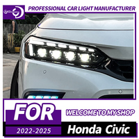 AKD Car Lights LED Headlight Assembly For Honda Civic 11th Gen 2022-2024 Start-up Dynamic Turn Signal 4-Lens Head Lamps, 1Set