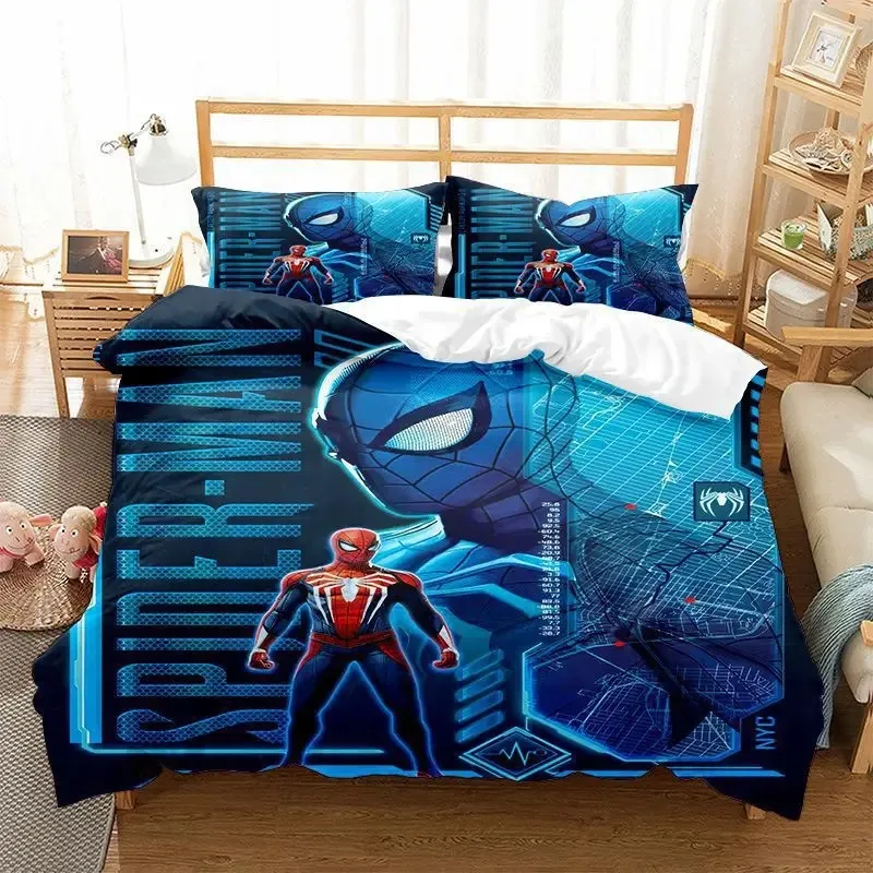 Spider-Man Printed Duvet Set (1 Duvet Cover + 1/2 Pillowcase Coreless) Boy Teen Bedding Set, Home Bedroom Decoration.