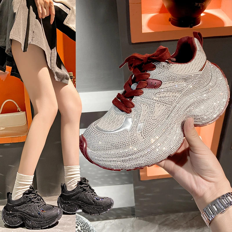 

Модные повседневные люксовые кроссовки на платформе с кристаллами, женская обувь, дизайнерские теннисные туфли на платформе, Zapatos De Mujer