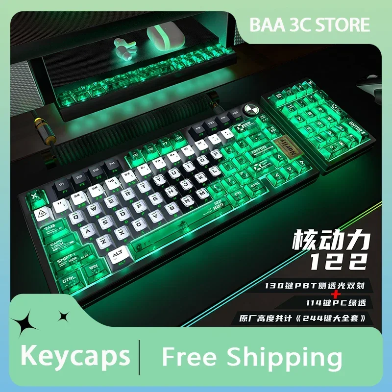 nuclear powered tema keycaps grupo translucido 104 key 130 key perfil cereja pbt personalidade personalizada teclado mecanico 01