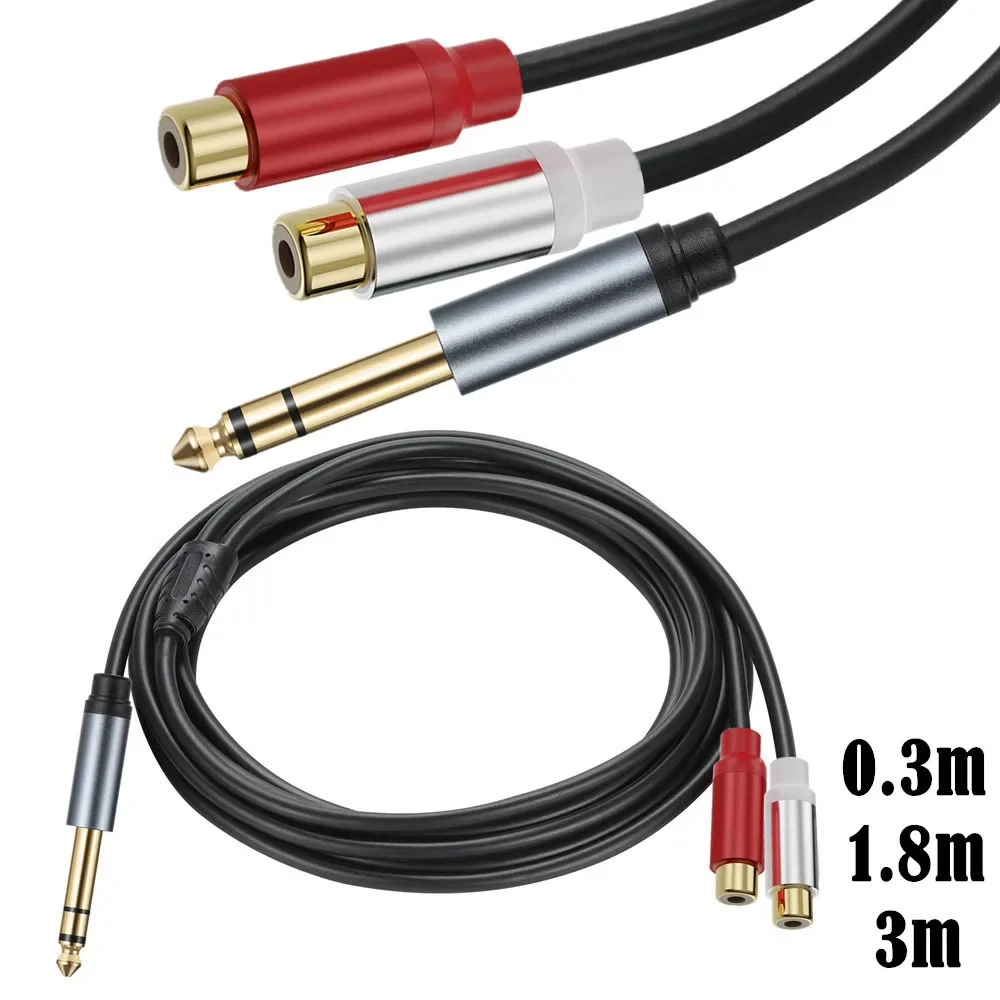 6.35 Mm To 2RCA Cable Gold Plated  6.35mm 1/4 Inch Male TRS To Stereo 2 RCA Female Splitter Audio Adapter Cable 6.5Mm