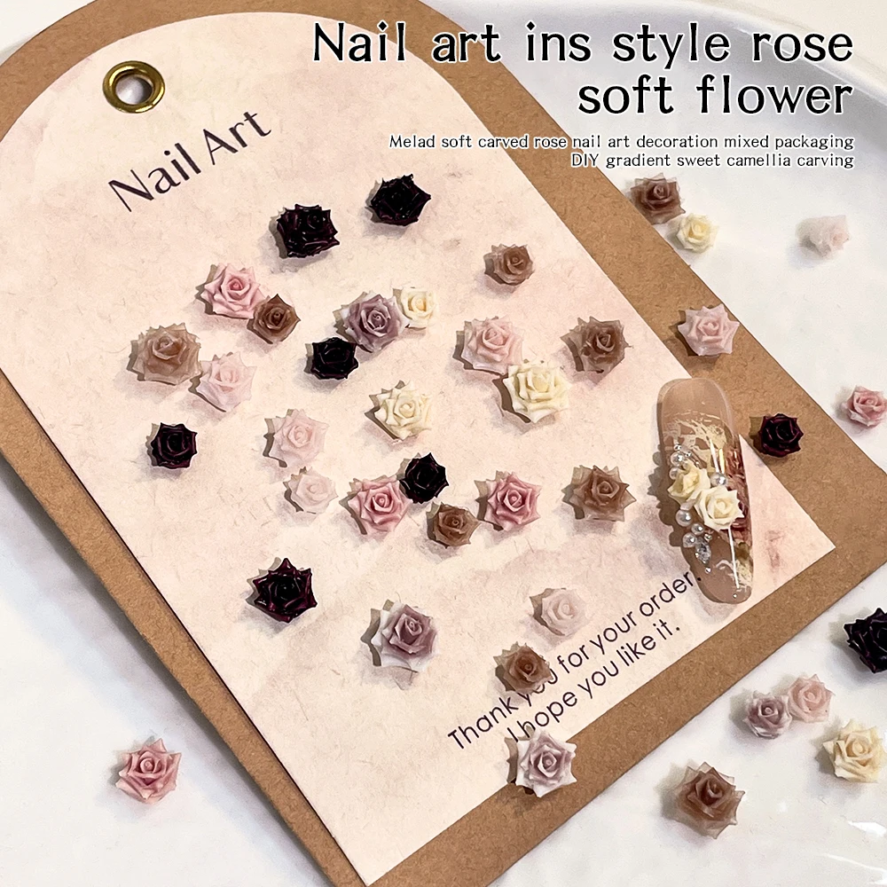100Pcs Mixed 3D Relief Dreidimensionale Kamelie Nagel Zubehör Gradienten Harz Blume Nagel Bohrer Nagel Dekoration Zubehör