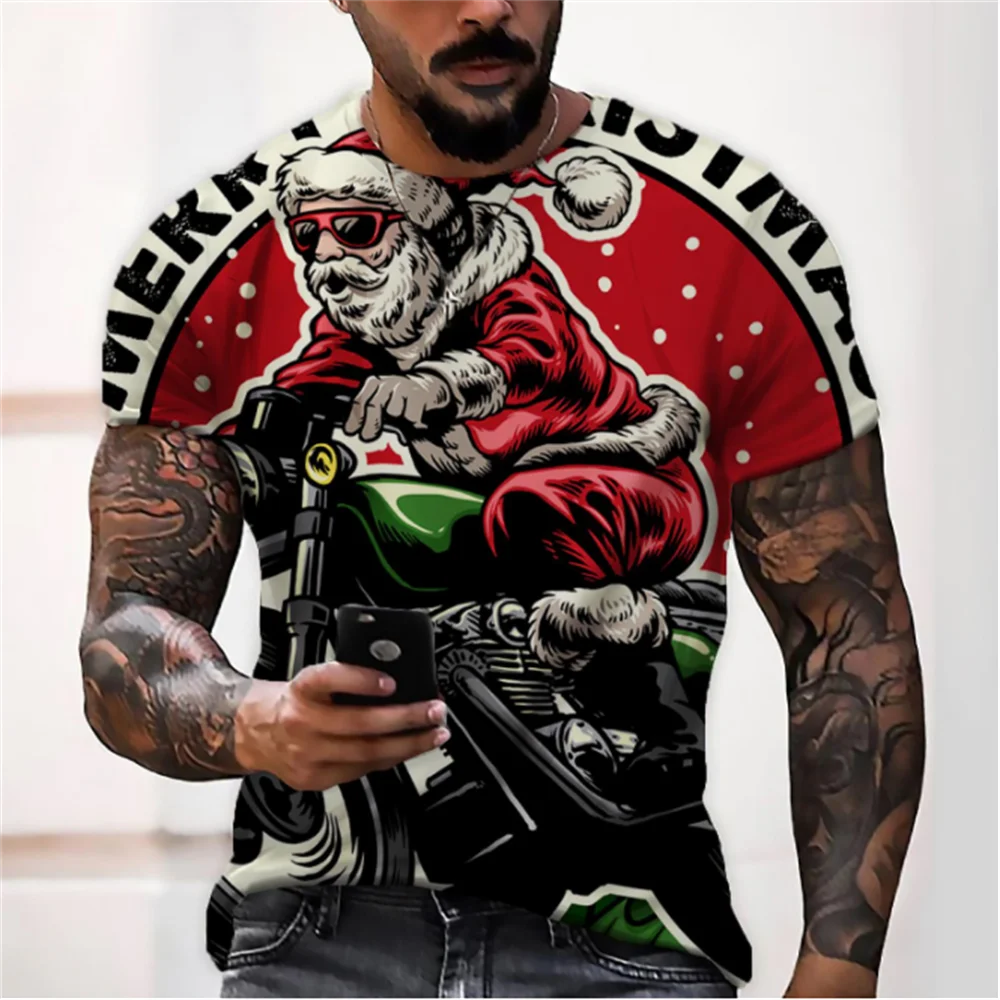 Christmas T-Shirt For Men 3D Santa Print Short Sleeve Top Christmas T-Shirts Oversized Xmas Tee Shirt Men Clothing Hot Clothes