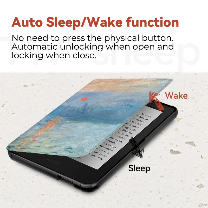 Twosheep 6-inch Case for Kobo Clara BW Clara Colour Clara 2E TPU Magnetic Flip Auto Wake Sleep TPU soft Cover Oil painting Monet