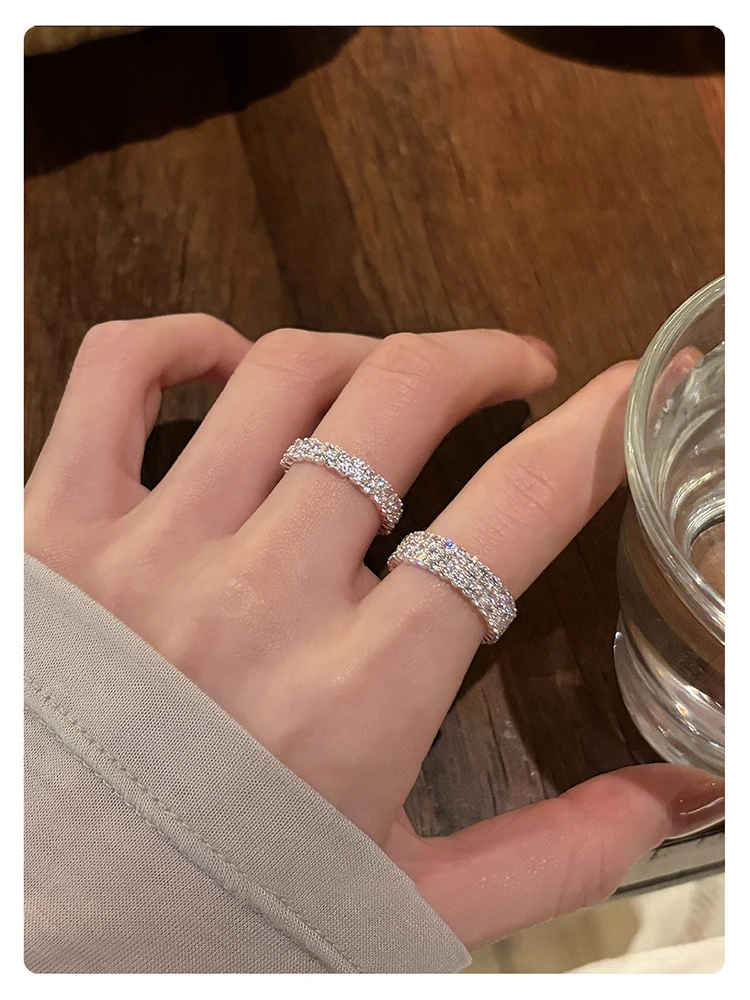 Ultra-Glänzende Luxus-Ringe mit Mikro-Zirkonia-Besatz, Offen Verstellbar, Silberfarben, für Damen, Eleganter Schmuck, Vielseitiges Finger-Accessoire – Detail 7