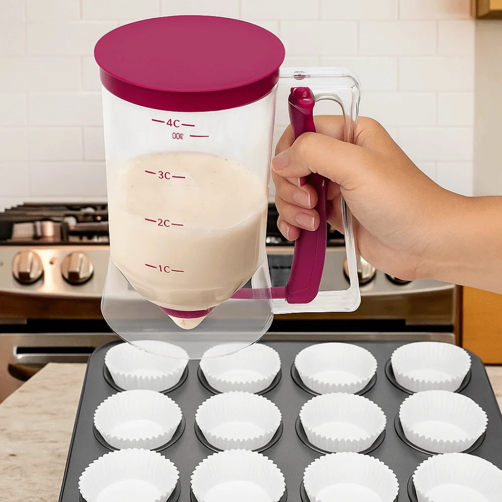 

Hand-Held Pancake Batter Dispenser Plastic Leakproof Crepes Batter Separator Scaled Large Capacity Batter Funnel Cupcake