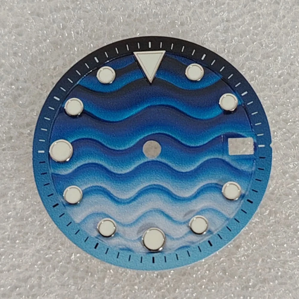 Wave Single Calendar Dial 28.5mm Watch Dial Gradient Color with Green Luminous for NH35/NH36/7S26 Movement