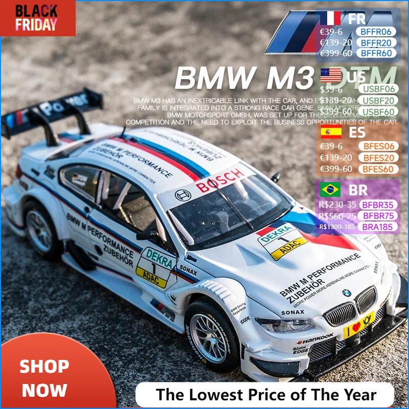 Bmw M3 dtm-合金レーシングカーモデル,1:32,金属製の車,シミュレーションモデル,音と光