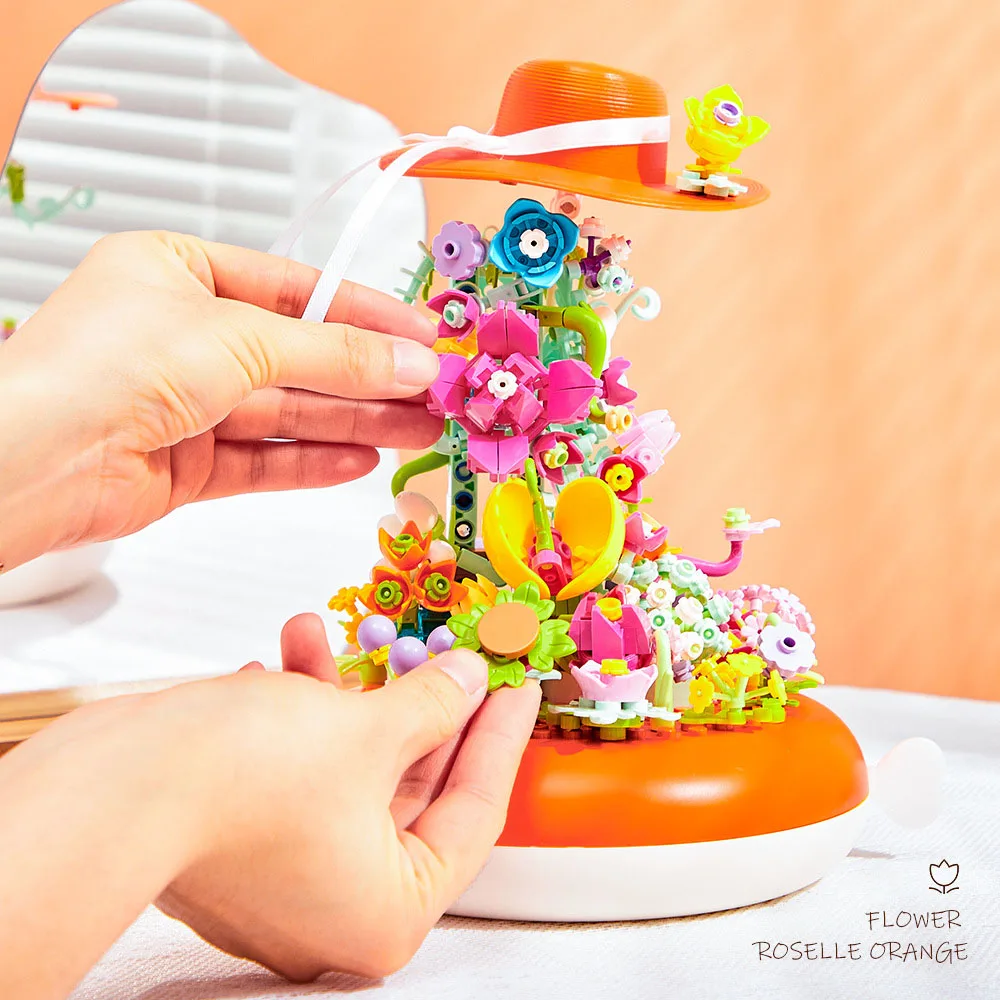 LOZ Creative Hat Of Flower Mini Diamond Building Block Construction Model Brick Diy Toys Music Box Collection For Girls Gifts
