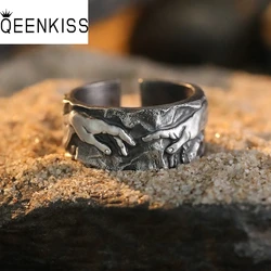 QEENKISS 925 Sterling Silver Vintage God Hand Ring for Men Jewelry Wholesale Birthday Wedding Party Boyfriend Father Gift RG7002