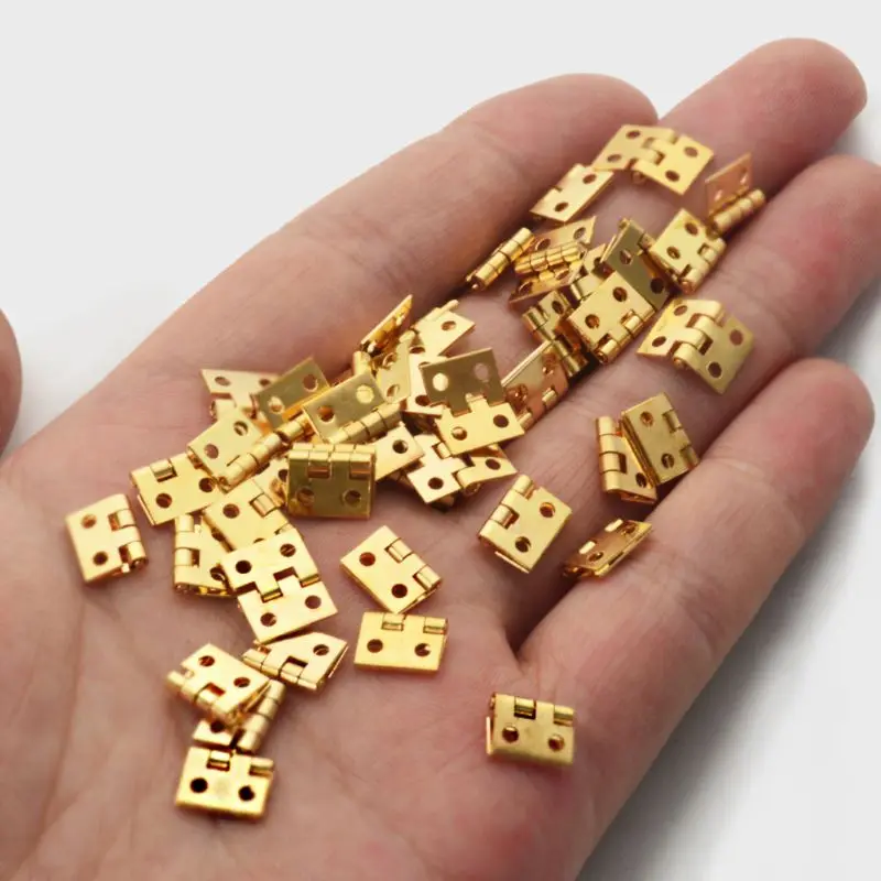 50 Pcs Mini Hinges Light Duty Gold Folding Hinge with Hole & Screws