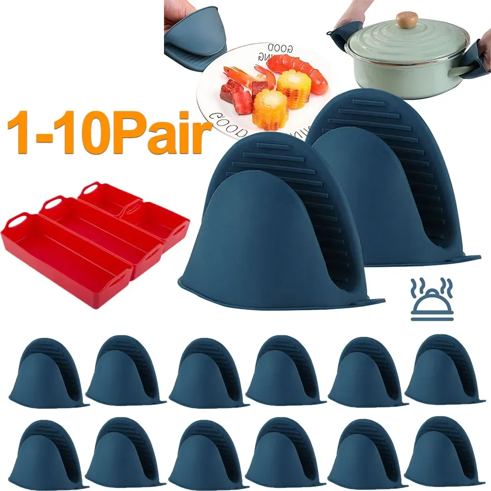 1-10Pair Oven Mitts Silicone Heat Resistant Pinch Mitts Cooking Pinch Grips Pot Holder and Potholder for Kitchen Cooking Baking