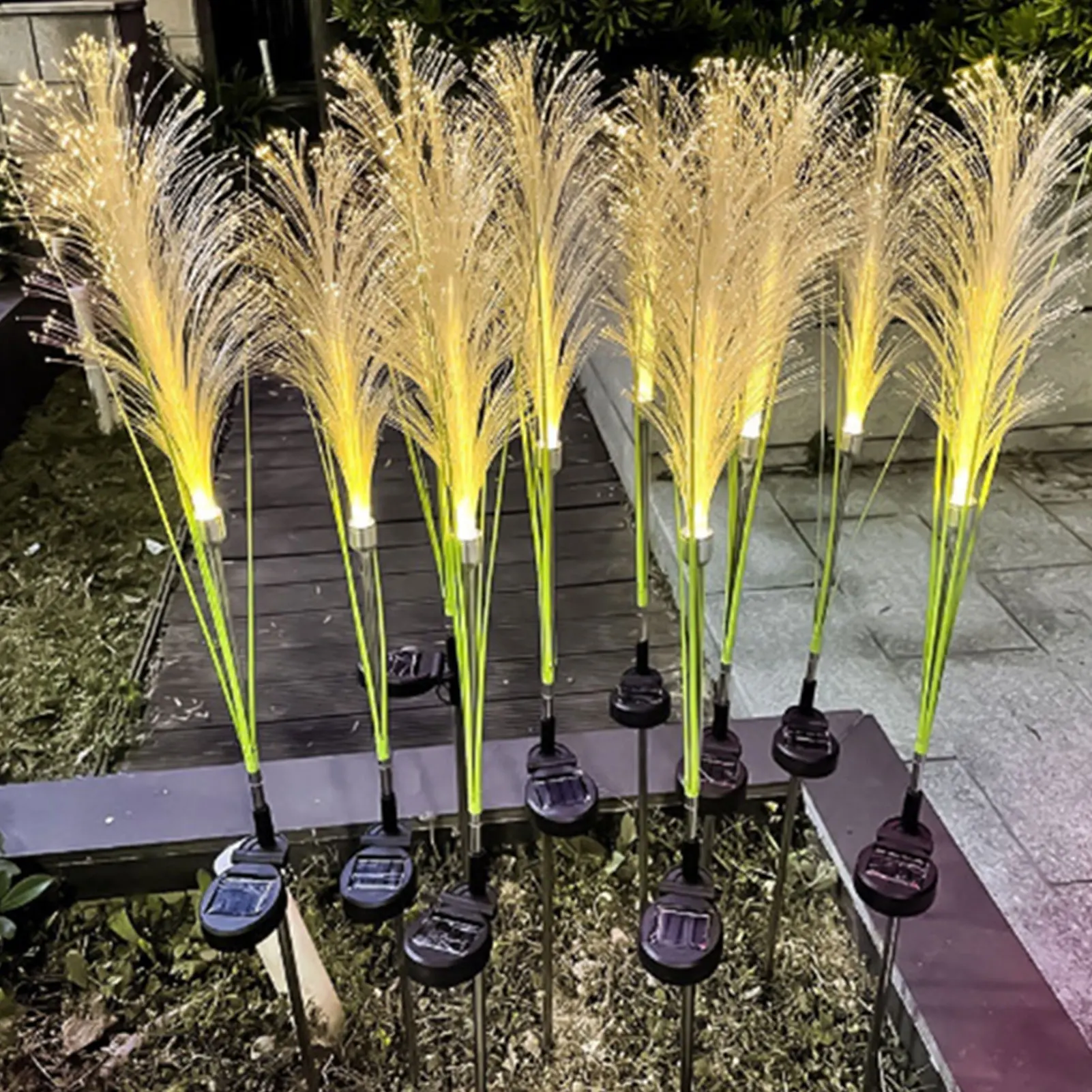 Imagem -03 - Jardim Impermeável ao ar Livre Solar Reed Lights Paisagem Lâmpadas Fibra Luz Home Pátio Decoração Simulação