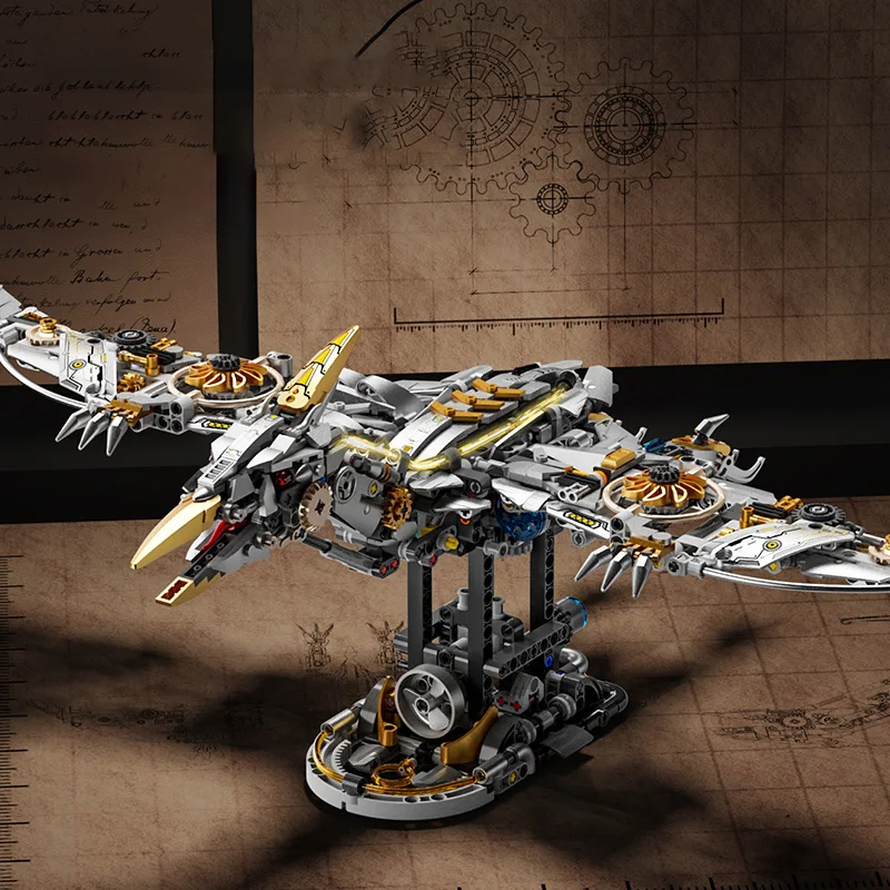 MOC Mechanical Pterodactyl Building Blocks Flying Dinosaur Robot Model With Movable Joints Creative Desktop Decor Gift For Kids