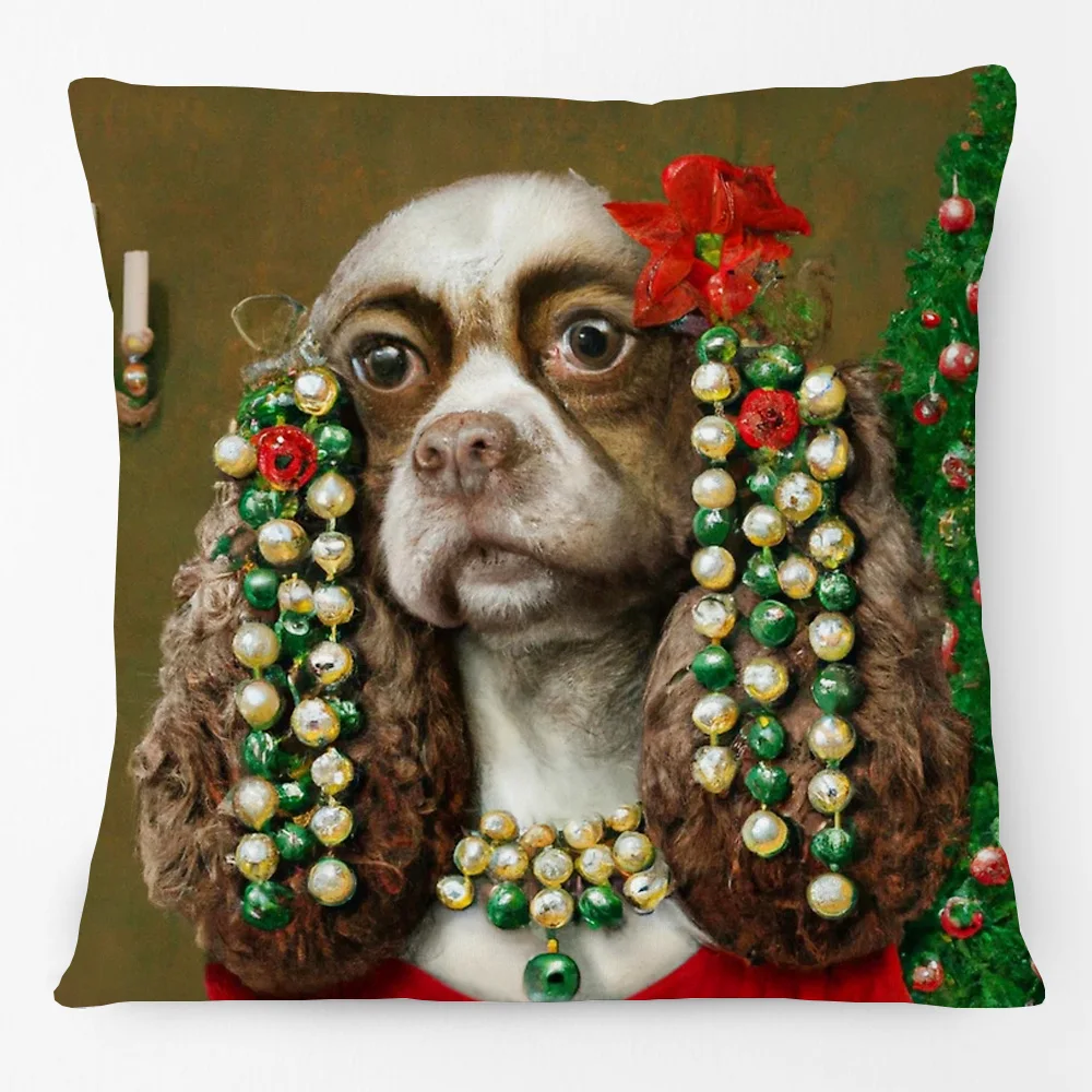 Funny Royal Christmas Pet Portrait Cushion Cover Renaissance Holiday Dog Cat Print Linen Pillow Case