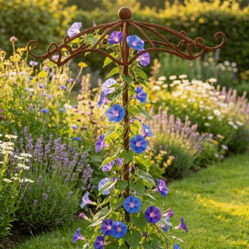 Retro Rusted Umbrella Shape Plant Support Pile Weather-Resistant Detachable Bonsai Fixing Rod Prevent Tipping Over Iron