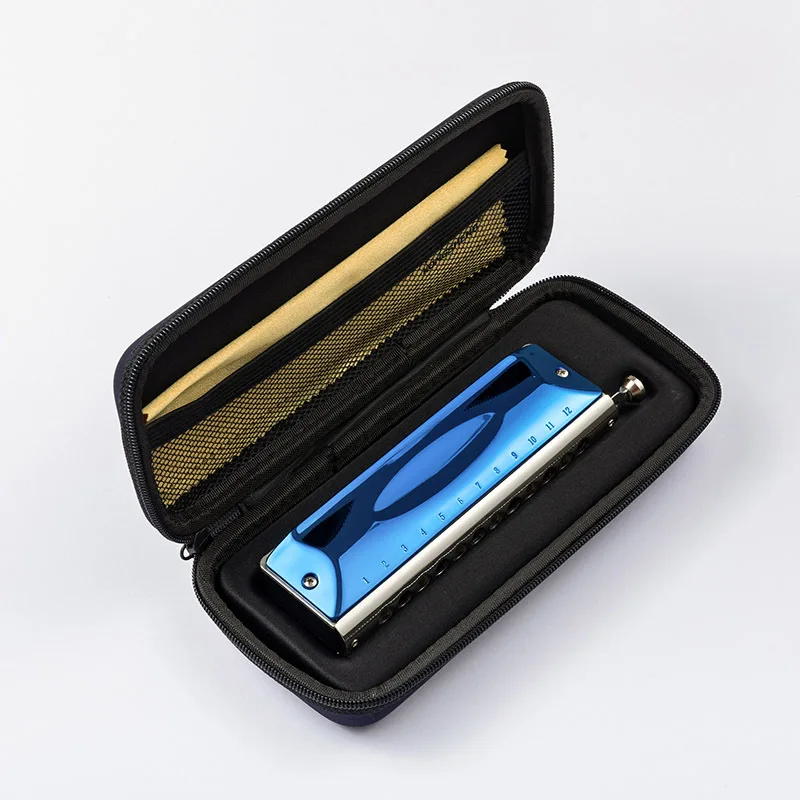 12 Hole Blues Harmonica, Semi-Chromatic Key, Portable Beginner Friendly Instrument, Jazz Blue Tunes, Music Performance Toy