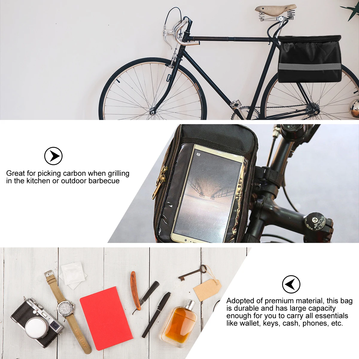 

Bike Handlebar Bag Waterproof Front Frame Bag For Road Mountain Folding Bike Black Easy Install Gift For Cyclers