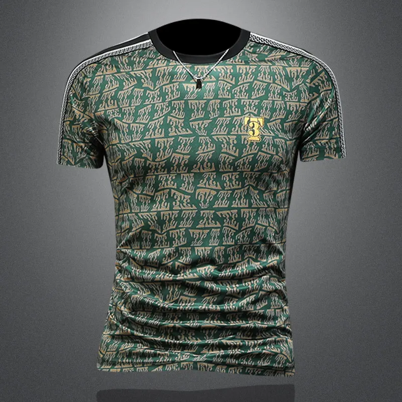 2026 Spring Short Sleeve T-shirts Men Ice Silk Breathable Casual Business T-shirt Retro Printed Streetwear Tee Tops Men Clothing
