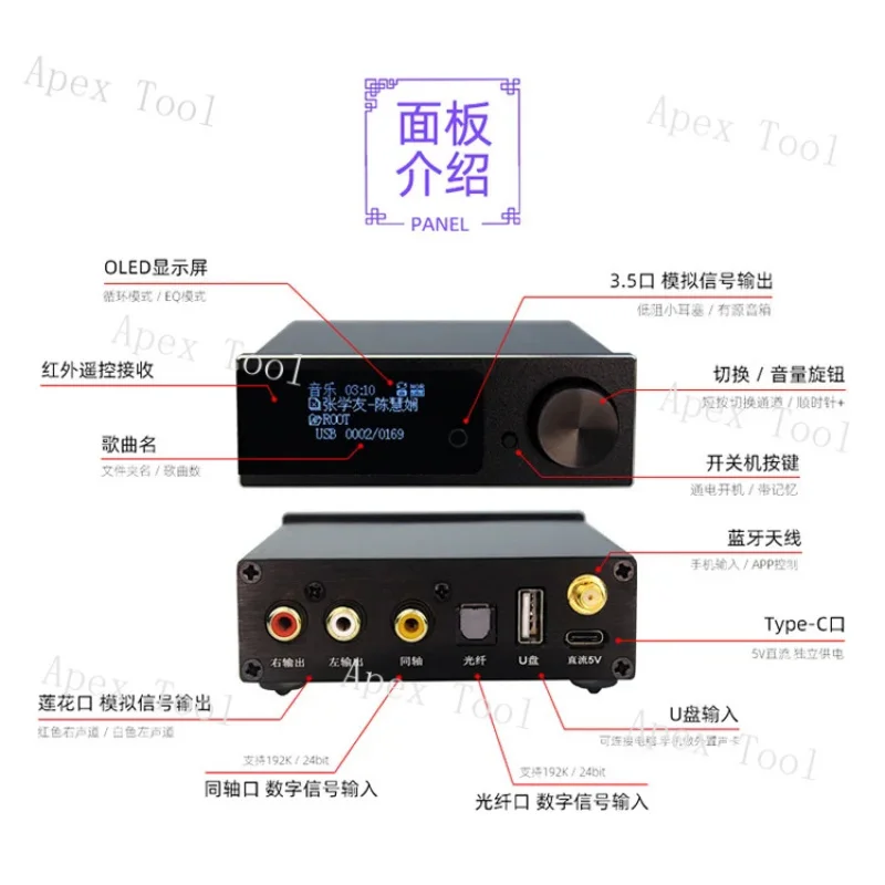 Xiaoying M10 Coaxial Optical Input USB Flash Drive Lossless Player Es9038 Decoder Bluetooth Digital Turntable